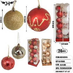 CHRISTMAS ORNAMENT BALL - 24CT 3STYLE MIX 2.5