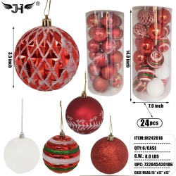 CHRISTMAS ORNAMENT BALL - 24CT 2 STYLE MIX 3.5