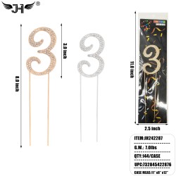 CAKE TOPPER - RHINIESTONE NUMBER (3) MIX 2 COLOR 12DZ/CS