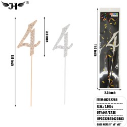 CAKE TOPPER - RHINIESTONE NUMBER (4) MIX 2 COLOR 12DZ/CS