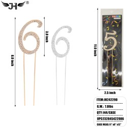 CAKE TOPPER - RHINIESTONE NUMBER (6) MIX 2 COLOR 12DZ/CS