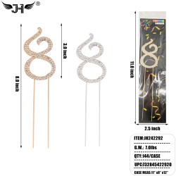 CAKE TOPPER - RHINIESTONE NUMBER (8) MIX 2 COLOR 12DZ/CS
