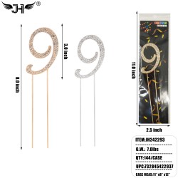 CAKE TOPPER - RHINIESTONE NUMBER (9) MIX 2 COLOR 12DZ/CS