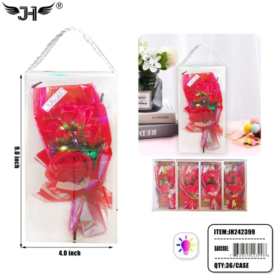 FLOWER GIFT SET - LIGHT UP ROSE IN GIFT BOX (4PC) 9PK/CS