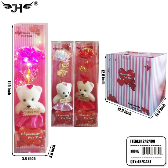 FLOWER GIFT SET - LIGHT UP BEAR & ROSE 4DZ/CS