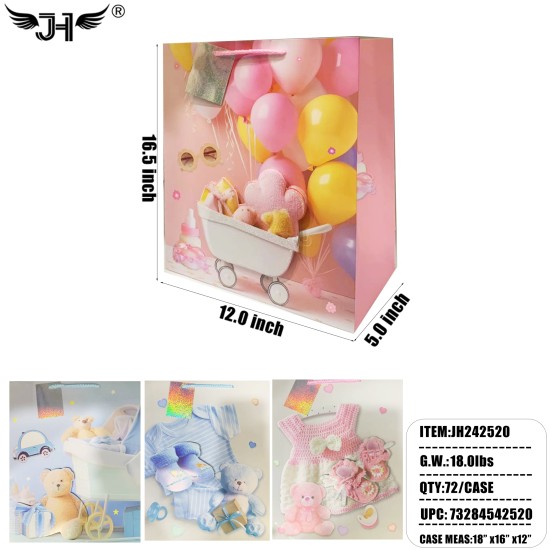 BABY SHOWER  GIFT BAG - #4 SIZE L 15.5