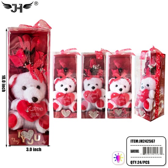 FLOWER GIFT SET -TEDDY BEAR  12PC/2BX/24PC/CS