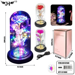 GLASS DOME - LIGHT UP ROSE FLOWER 3 COLOR MIX 9