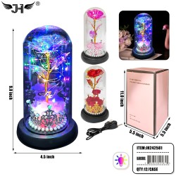 GLASS DOME - LIGHT UP ROSE FLOWER 3 COLOR MIX 9