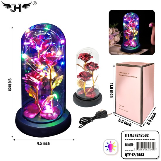 GLASS DOME - LIGHT UP ROSE FLOWER 2 COLOR MIX 9