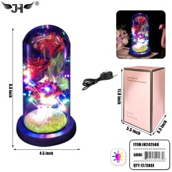 GLASS DOME - LIGHT UP ROSE FLOWER RED COLOR 9