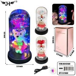 GLASS DOME - LIGHT UP ROSE FLOWER W/BEAR 8