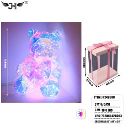 LED DECORATION - PVC LIGHT UP BEAR W/PINK HEART 12