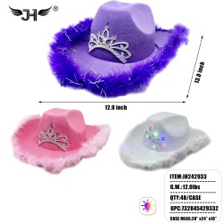 HAT - COWGIRL HAT BLINKING TIARA PURPLE,WHITE,PINK 4DZ/CS