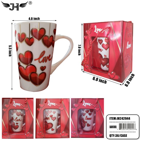 MUG GIFT SET - LOVE HEART 4 DESIGNS 36PC/CS