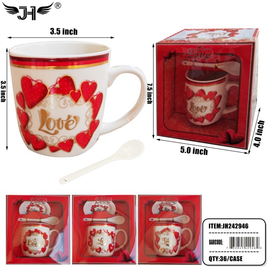 MUG GIFT SET - LOVE HEART 4 DESIGNS 36PC/CS