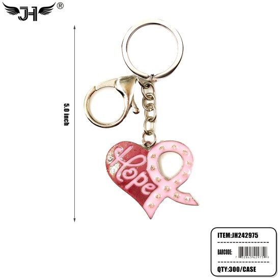 KEYCHAIN - BREAST CANCER PINK HEART 25DZ/CS