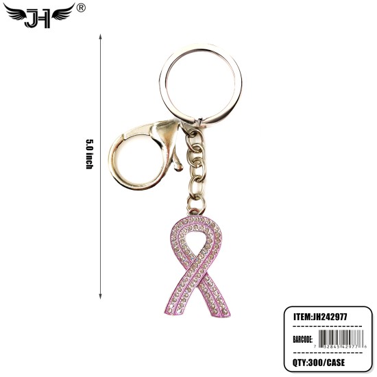 KEYCHAIN  - BREAST CANCER PINK RIBBON DIAMOND EMBED 25DZ/CS