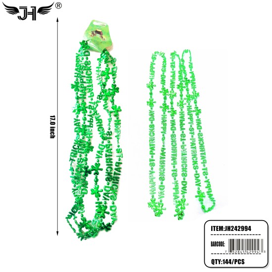 ST.PATRICK DAY - GREEN NECKLACE 3CT (6PC/PK) 24PK/CS