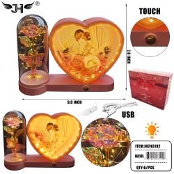 TOUCH LAMP - HEART SHAPE PICTURE FRAME & ROSE W/ USB 6PC/CS