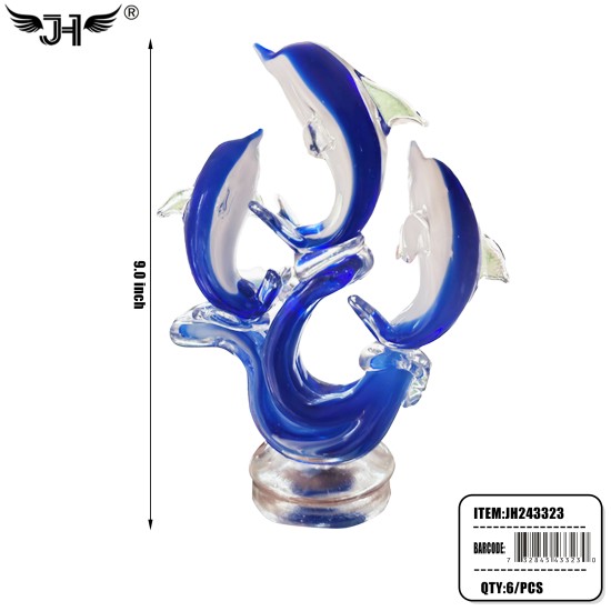 GLASS  - DOLPHIN WITH OCEAN WAVES 6PC/CS