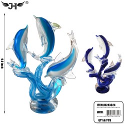 GLASS - DOLPHIN WITH OCEAN WAVES 6PC/CS