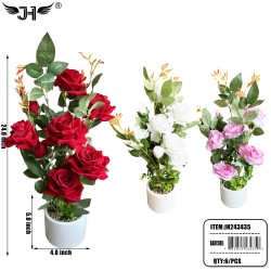POT FLOWER - 24" ROSE MIX 3 COLOR 6PC/CS