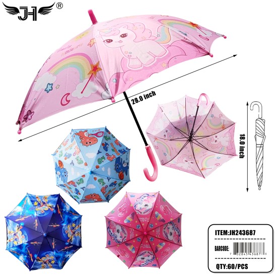 KIDS UMBRELLA - J HANDLE 4 ASST 12PC/5BX/60PC/CS