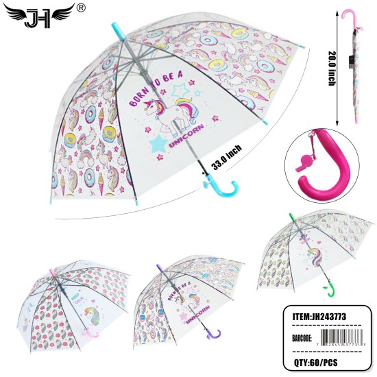 KIDS UMBRELLA - J HANDLE UNICORN 4 COLOR 20