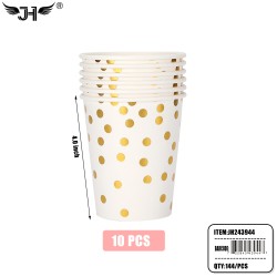 CUP - 10CT 9OZ PAPER GOLD POLKA DOT (12PK) 12DZ/CS