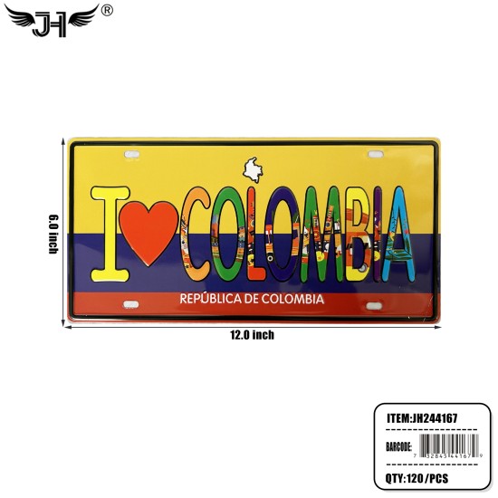 LICENSE MAGNET CTRY - I LOVE COLOMBIA 6x12 10DZ/CS