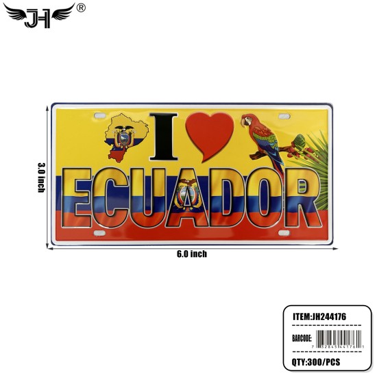 COUNTRY MAGNET - I LOVE ECUADOR PLATE3x6 25DZ/CS