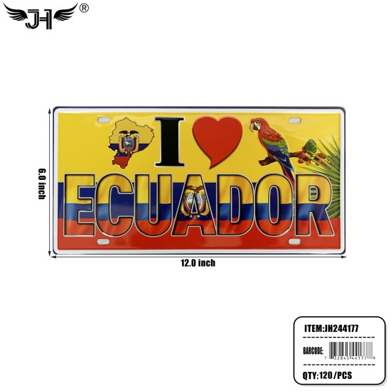 LICENSE PLATE CTRY - I LOVE ECUADOR 6x12 10DZ/CS