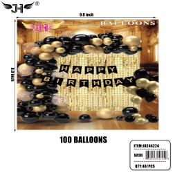 BIRTHDAY BALLOON SET - BLACK GOLD 100PC SET 4DZ/CS