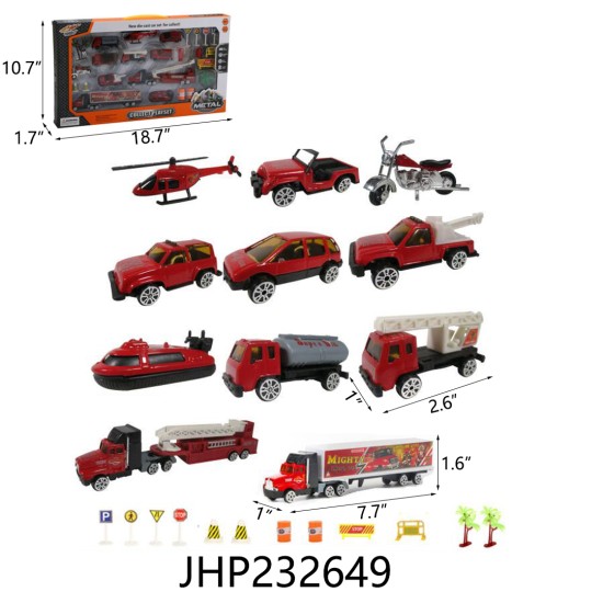 DIECAST FIRE ENGINE TOY SET 9PC/2BX/18PC/CS