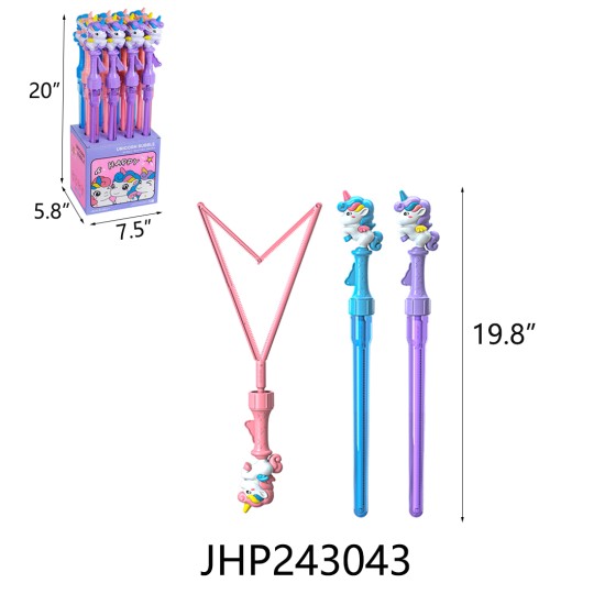 BUBBLE WAND - UNICORN 3 COLOR ASST (12PC) 6BX/CS